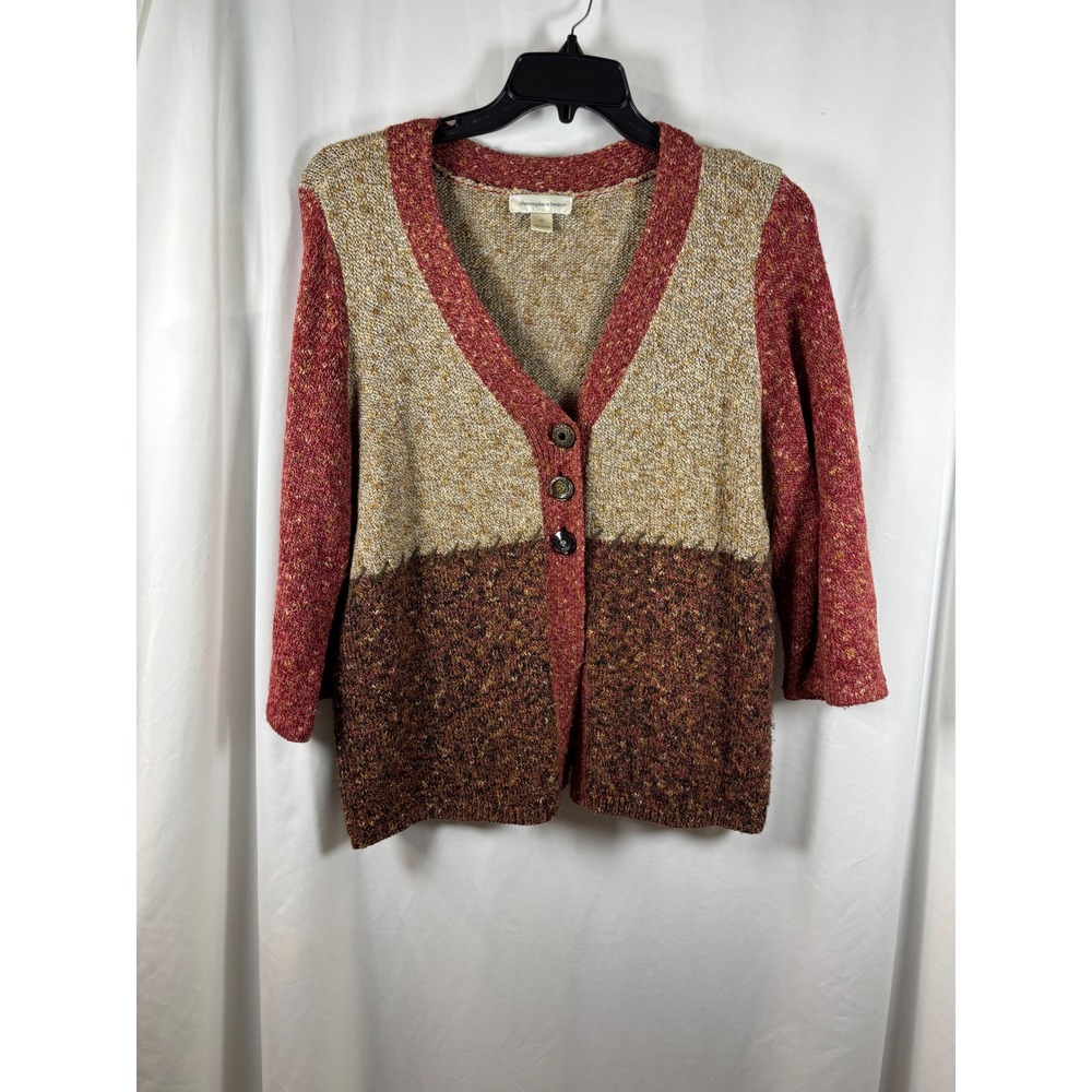 Christopher & Banks Womens XL Colorblock Marled Knit V-Neck Cardigan Sweater